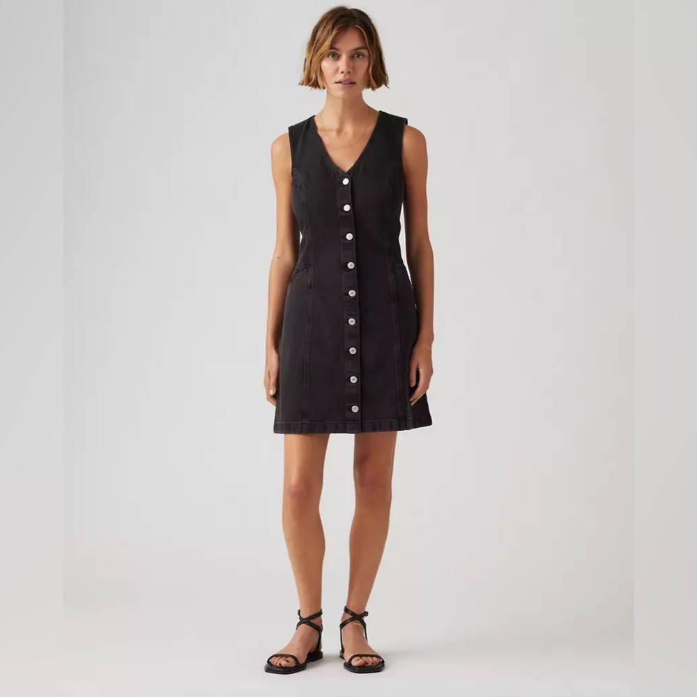 Levi’s Vianna Vest Black Grey Denim Sleeveless Button-Down Dress size XS - Picture 3 of 15